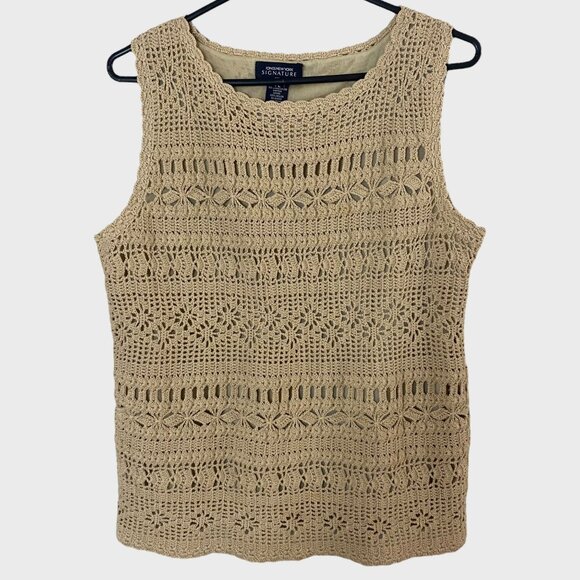 Jones New York Tops - Jones New York Lined Crochet Sleeveless Top Tan Women's Petite Large Casual Boho